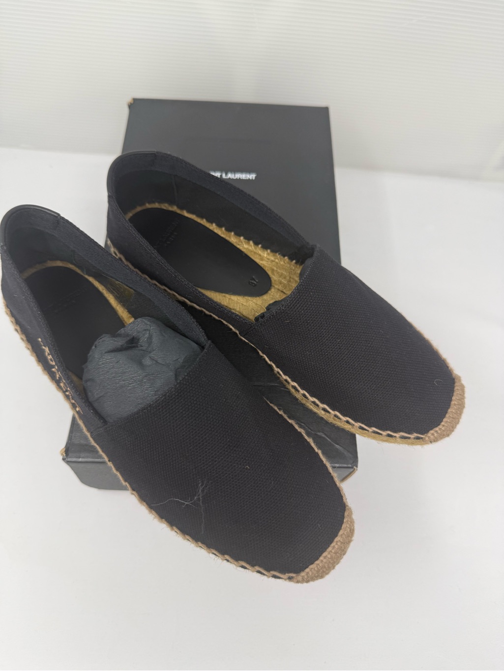 Saint Laurent Black Canvas Espadrille Slip-Ons With Jute Trim